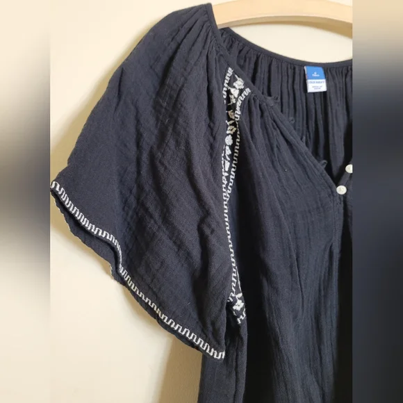 Old Navy Black Embroidered Peasant Blouse SMALL TALL - Picture 5 of 6